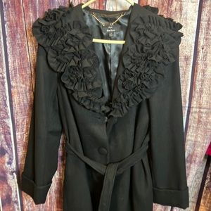 50. Unique Dennis Basso Long Trench Coat Button Up With Waist Tie sz 2X Overcoat